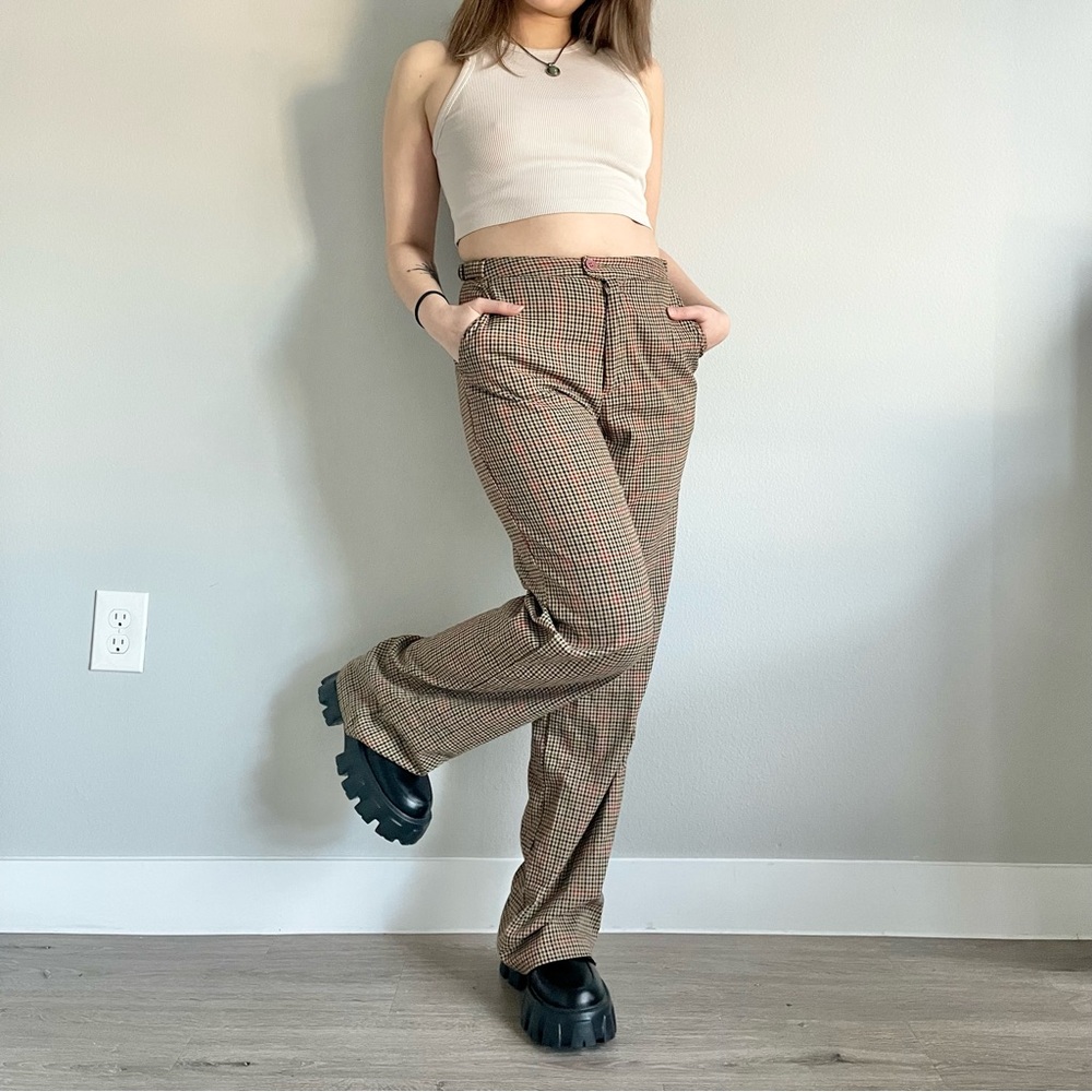 Vintage Preppy Plaid Wide Leg Pant